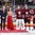 COLOGNE, GERMANY - MAY 16: Latvia's Elvis Merzlikins #30, Andris Dzerins #25 and Oskars Cibulskis #27 were named the Top Three Players for their team following a 4-3 shoot-out loss to Germany during preliminary round action at the 2017 IIHF Ice Hockey World Championship. (Photo by Andre Ringuette/HHOF-IIHF Images)

